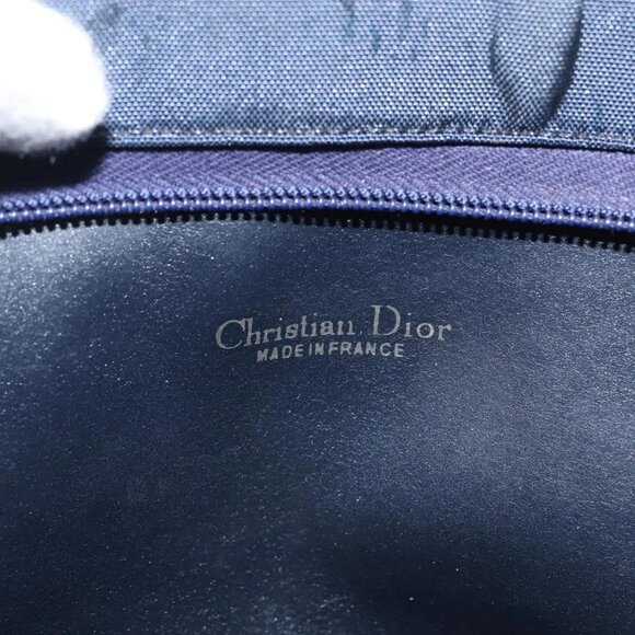 Christian Dior Honeycomb Canvas Hand Bag Navy Gold Auth BA6027 - Picture 13 of 16